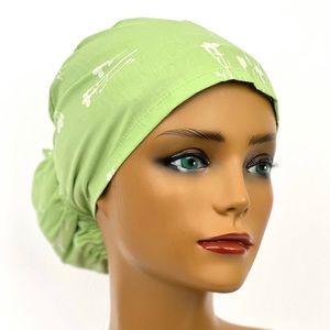 Light Lime Green Flower Ponytail Women’s Surgical Scrub Cap